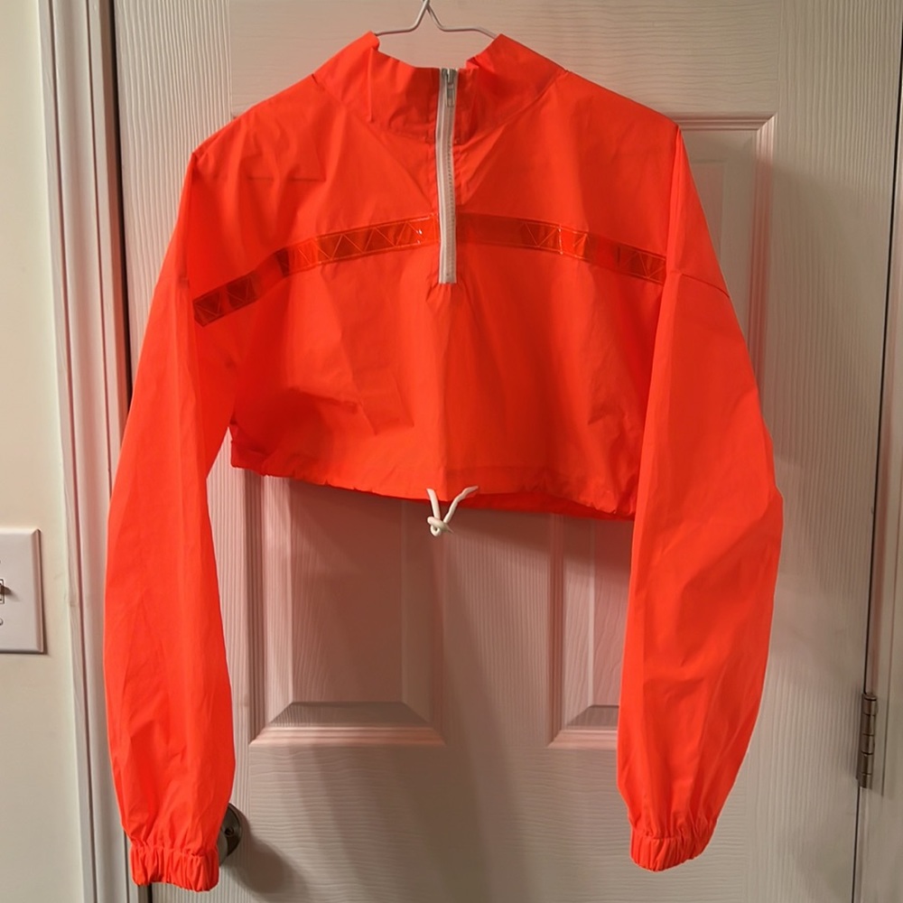 Cropped orange reflective pullover jacket